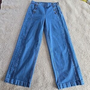 Old Navy Extra High-Rise Sky-Hi Wide Leg Sailor Jeans Side Zip Women's Size 8
